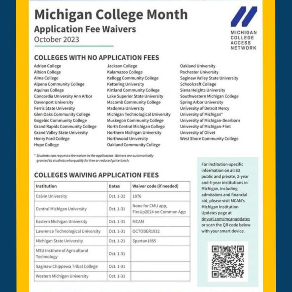 Click on the picture to see Colleges and Universities that have waived their application fees for October.